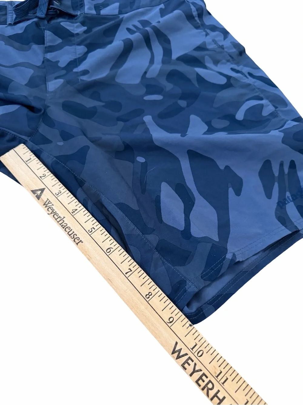 Patagonia Blue Camo Lightweight Swim Trunks Shorts Mens Size 32 Pockets Unlined